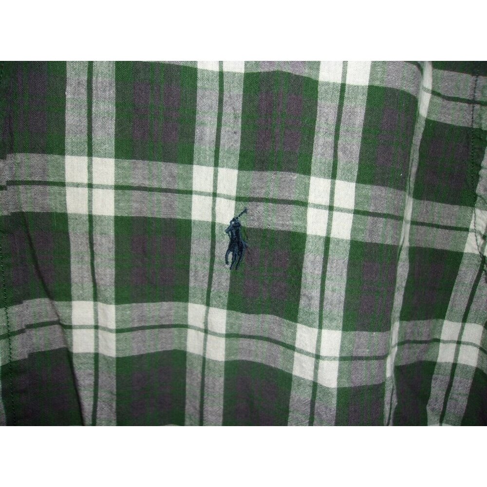 Ralph Lauren Sport Green White Plaid Button Front Short Sleeve Mens Top L - Picture 3 of 5